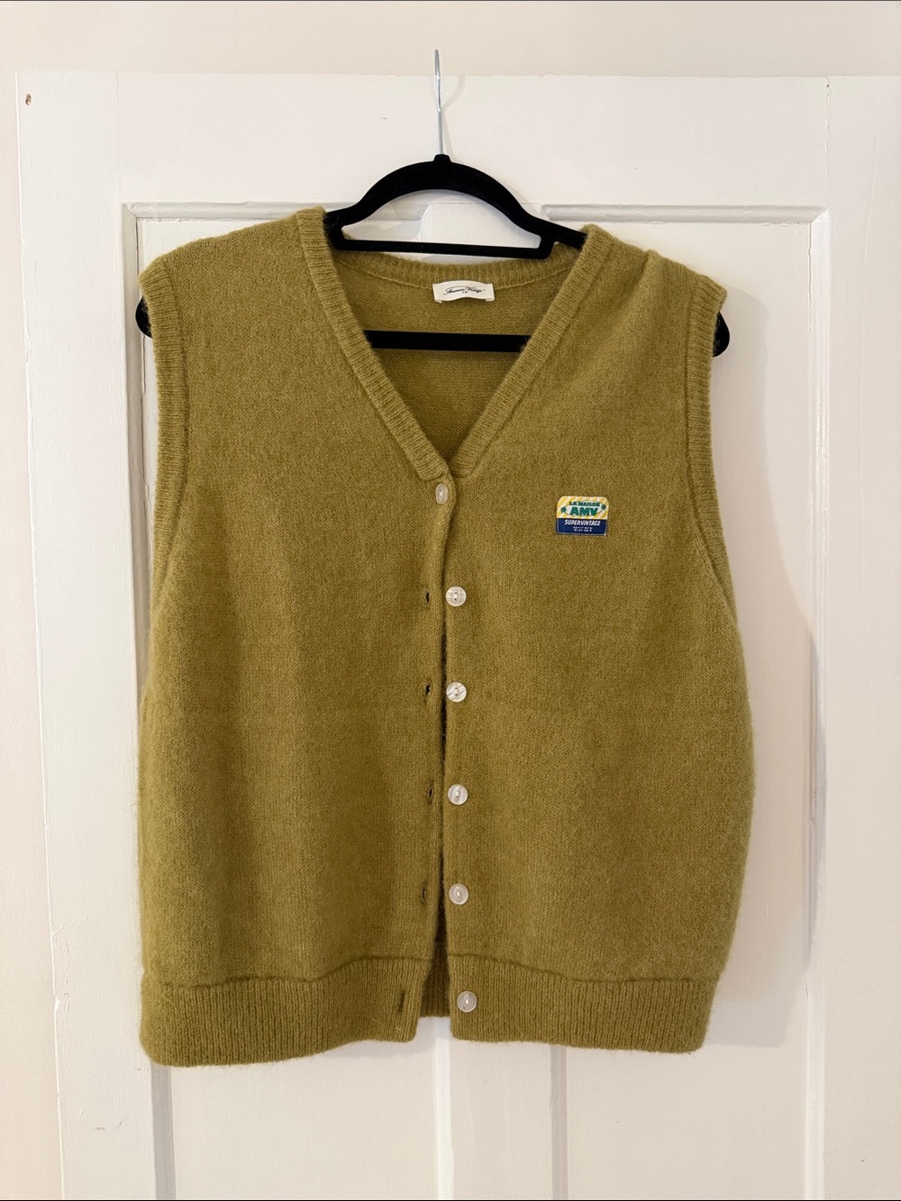 American Vintage Wool/Alpaca Olive Green Button-Front Knit Vest